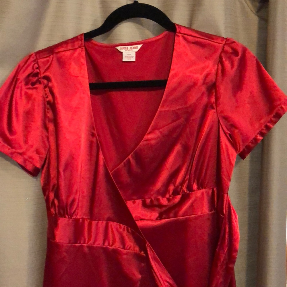 Guess Jeans Faux Satin Wrap Dress